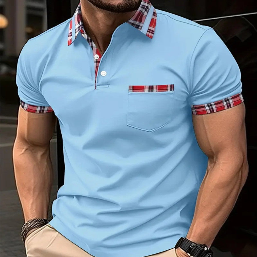 Camiseta deportiva con bolsillo y botones de verano para hombre