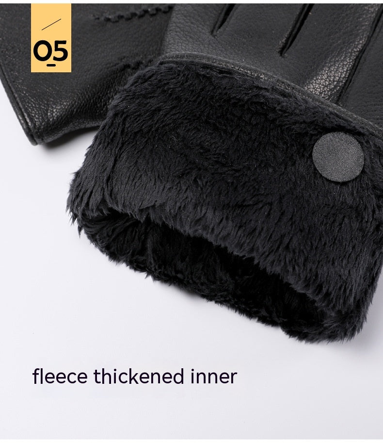 Fleece-lined Thickened Real Leather Gloves