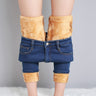 High Waist Velvet Thickening Denim Female Stretch Feet Pants