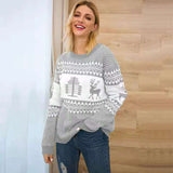 Christmas Sweater Cute Elk Geometric Print Knitted Sweater Woemen Winter Tops Clothes