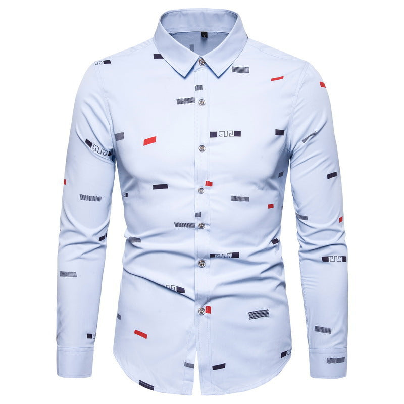 Camisa de manga larga estampada y a cuadros de otoño para hombre