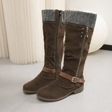 Plus Size Long Tube Women's Boots Chunky Heel Side Zip Wool Stitching