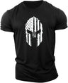 Camiseta de gimnasio de algodón de manga corta con casco de bandera americana para hombre