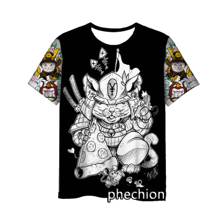 Japanese Samurai Cat 3D Digital Printing Men's Round Neck Short Sleeve