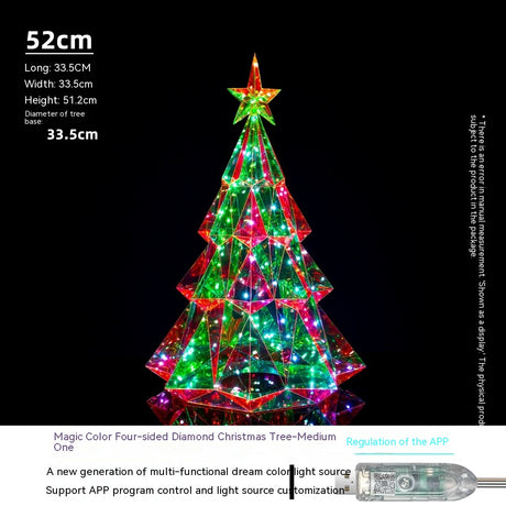 Adornos decorativos luminosos de diamante de cuatro lados de árbol de Navidad colorido