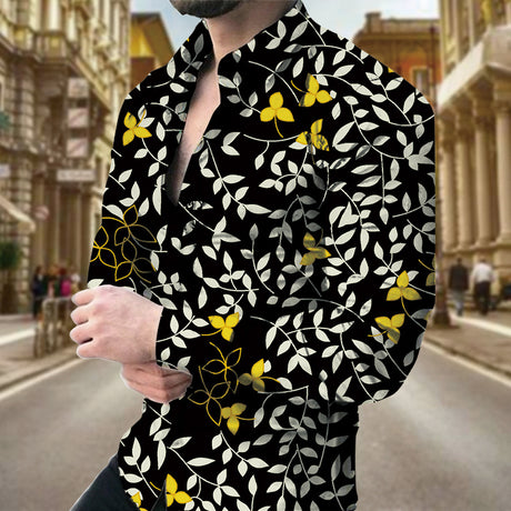 camisa de manga larga con estampado geométrico para hombre