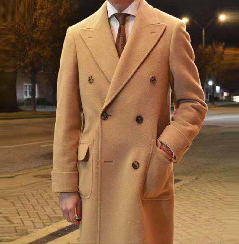 Gabardina de lana de otoño e invierno con doble botonadura delgada para hombre