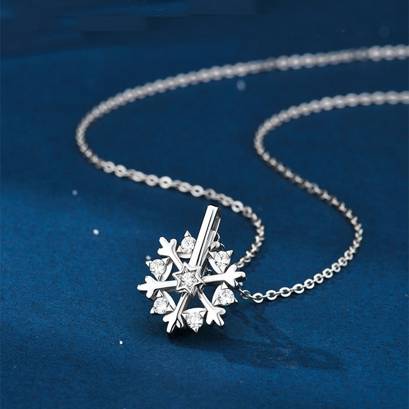 Collar giratorio de copo de nieve de plata 925 para mujer, diseño de nicho de lujo, joyería de diamantes de imitación brillante, regalo de cumpleaños de otoño e invierno para amigos