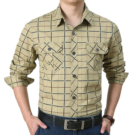 Men's Spring And Autumn Long-sleeved Plaid Shirt