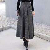 Autumn Japanese Woolen Slimming High Waist Plaid Large Swing Dress