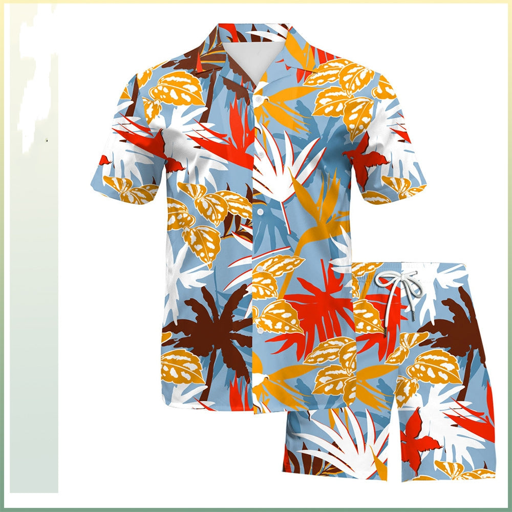 Men's Beach Digital Printed Shorts Shirt Inner Mesh Suit