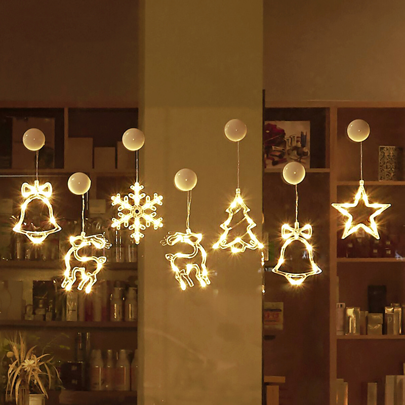 Guirnalda de luces LED navideñas con forma de estrella, cortina de luces para interior, dormitorio, decoración de fiesta en casa, muñeco de nieve, árbol de Navidad, luces navideñas