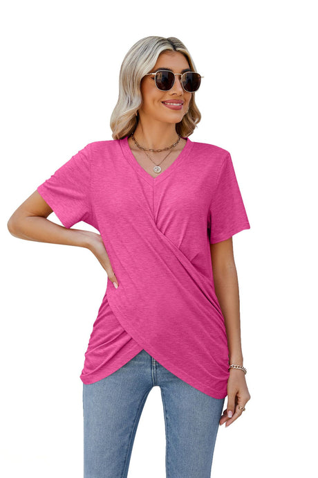 Summer Women's Twisted Top V-neck Casual Short-sleeved T-shirt