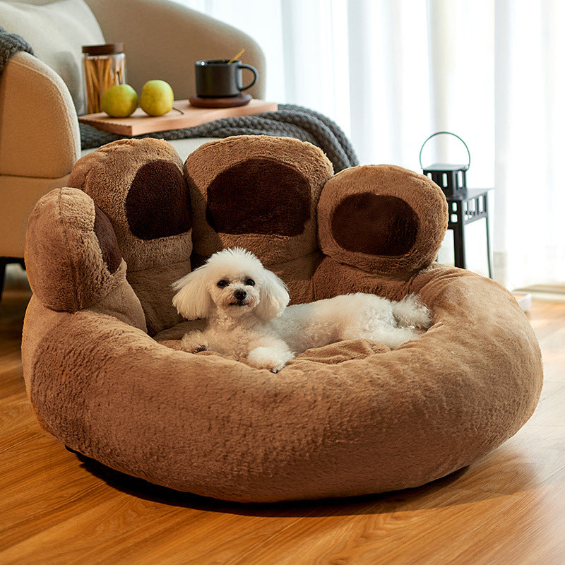 Cama para perros y gatos, estera redonda para mascotas grandes, casa larga de felpa para dormir profundo, cálida forma de pata de oso, cojín súper suave, camas tranquilas