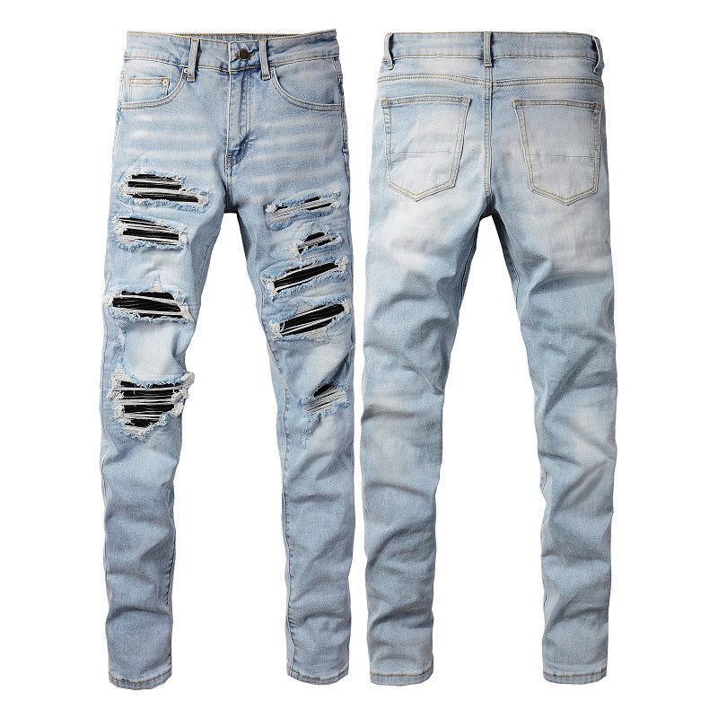 European And American High Street Jeans Patch Ripped