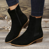 Women's Shoes Mid-calf Suede Pointed-toe Side Zip Chunky Heel Ankle Boots