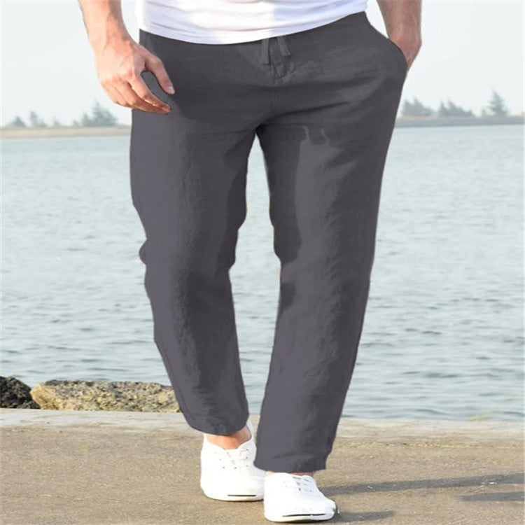 Men's Linen Summer Casual Pants Drawstring Trousers