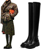 Botas hasta la rodilla de suela gruesa para mujer, botas largas negras de tacón grueso, botas de caballero de cuero, zapatos de invierno de moda