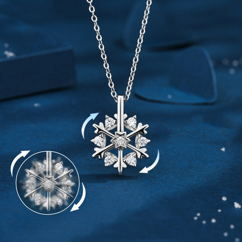 Collar giratorio de copo de nieve de plata 925 para mujer, diseño de nicho de lujo, joyería de diamantes de imitación brillante, regalo de cumpleaños de otoño e invierno para amigos