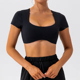 Camiseta deportiva de manga corta para correr, Top deportivo desnudo de secado rápido para mujer