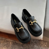 Platform Loafers Square Toe Slip-on Small Leather Shoes