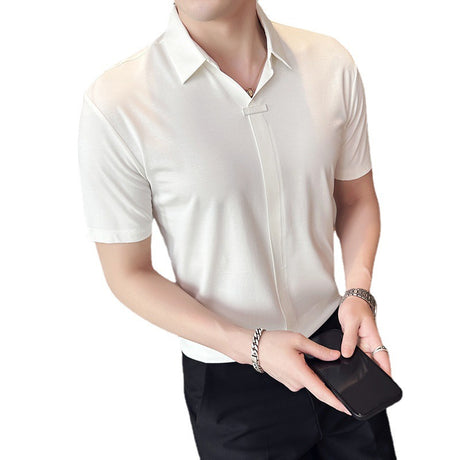 Men's Business Casual Lapels V-neck Short-sleeved T-shirt