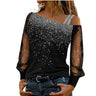 Women's Loose Off Shoulder Voile Long-sleeved Printed T-shirt