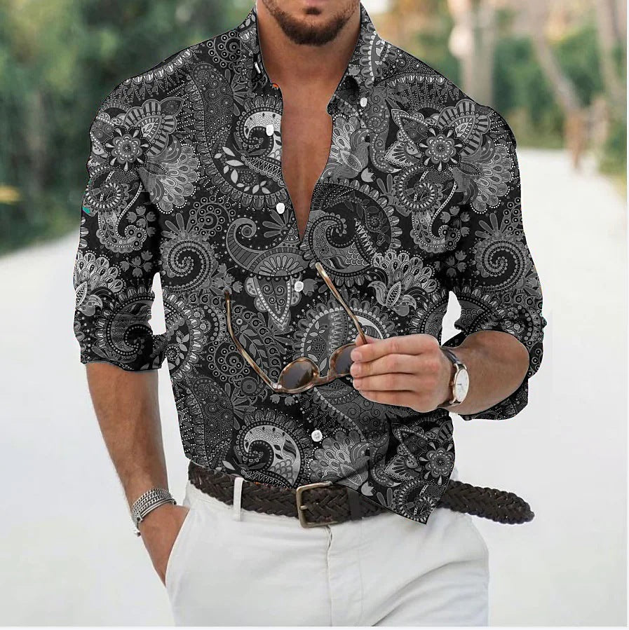 Camisas finas con estampado étnico de moda para hombre