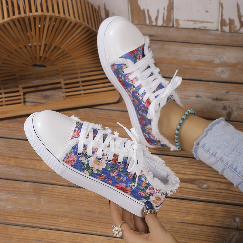 Large Flat Bottomed Graffiti Canvas Shoes For Women