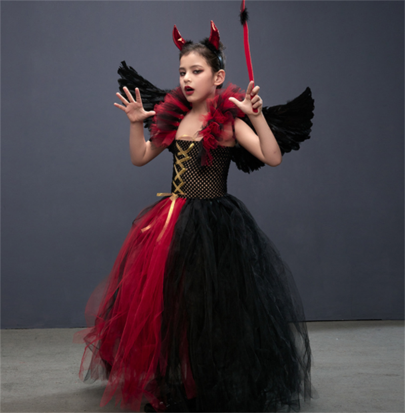 Vestido gótico de cosplay del pequeño diablo de Halloween