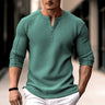 Camiseta con cuello tipo waffle Henley para hombre, moda informal