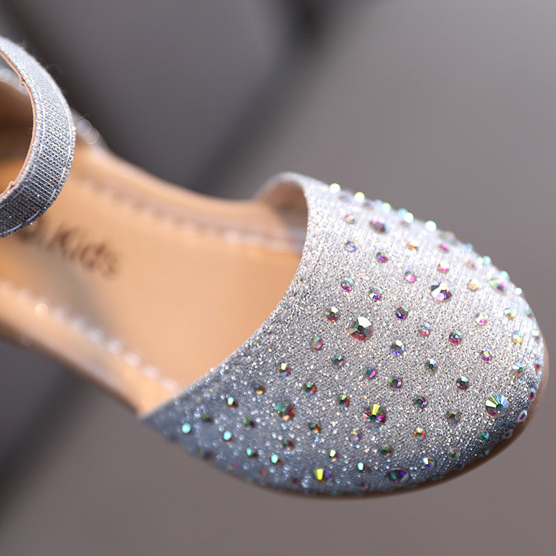 Zapatos de cuero con diamantes de imitación y perlas simples de moda para niños