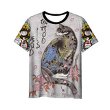 Japanese Samurai Cat 3D Digital Printing Men's Round Neck Short Sleeve