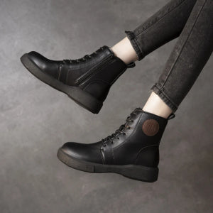 Women's Short Lace-up Flat Ankle Boots