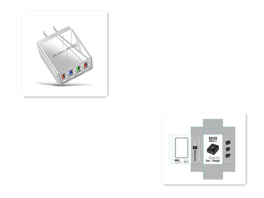 Cargador USB de carga rápida 3,0, 4 adaptadores de teléfono para tableta, cargador móvil de pared portátil, cargador rápido