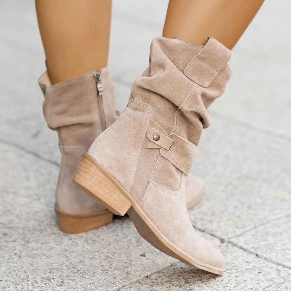 Women's Low Heel Suede Short Boots