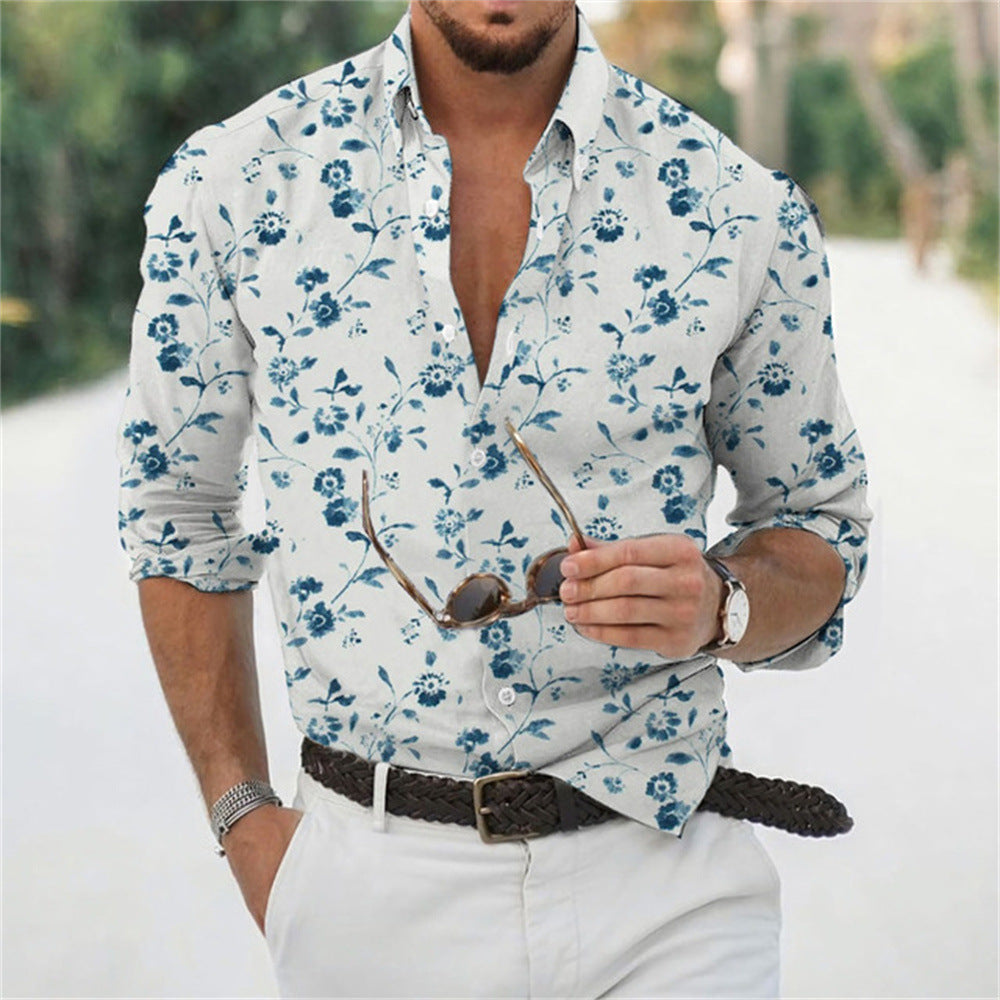 Men's Loose Floral Shirt Beach Retro