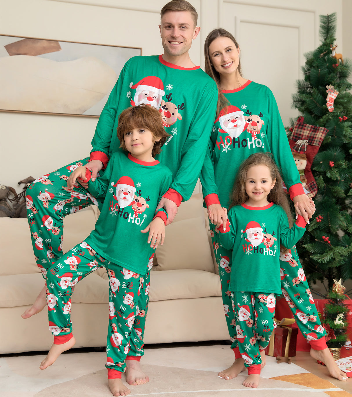 Pijamas navideños para la familia, conjuntos de pijamas navideños familiares a juego, ropa de dormir superior estampada de Papá Noel