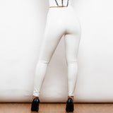 Shascullfites Melody X Cross Solid White High Waist Leather V Shape Leggings Leather Pants X Cross Pants Leather Leggings