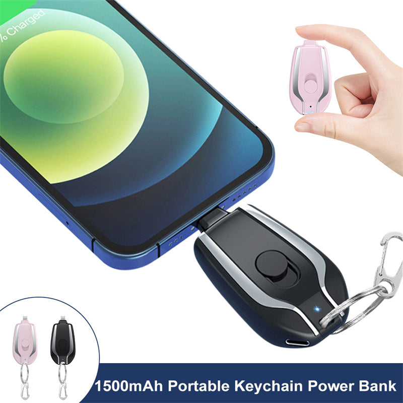 1500mAh Mini Power Emergency Pod Keychain Charger With Type-C Ultra-Compact Mini Battery Pack Fast Charging Backup Power Bank