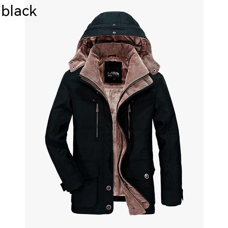 Men's Cotton-padded Coat Mid-length Fleece-lined Thickened