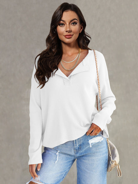 Top de manga larga con cuello en V y todo fósforo informal de moda para mujer