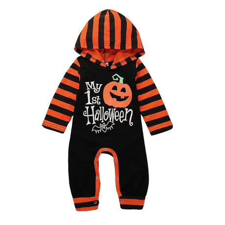 Long-sleeved Halloween Pumpkin Print Romper For Infants And Kids