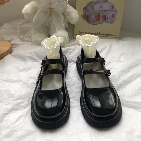 Black Retro English Style Small Leather Shoes Female Fairy Line With Mary Jane