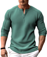 Men's Waffle Henley Collar T-shirt Casual Fashion