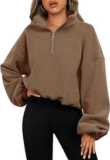 Women's Clothing Half Zipped Stand Collar Drawstring At Hem Polar Fleece Jacket