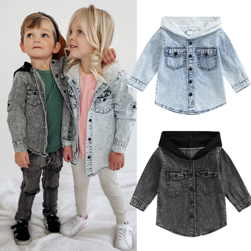 Abrigos para niños y niñas con estilo de niño pequeño, elegante y guapo vaquero con capucha