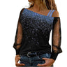 Women's Loose Off Shoulder Voile Long-sleeved Printed T-shirt