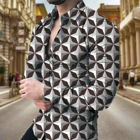 camisa de manga larga con estampado geométrico para hombre