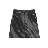 Women's Retro Gray Tie Dyed Letter Printed Denim Skirt